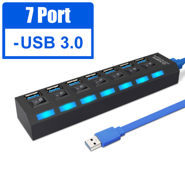 Noir 7 ports USB 3.0