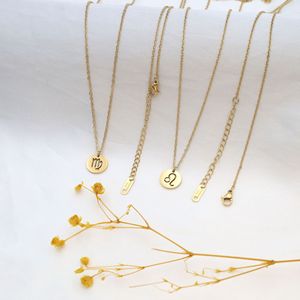 SSeeSY breloques de mode non ternir pendentif rond 18k plaqué or en acier inoxydable 12 <span class=keywords><strong>horoscope</strong></span> zodiaque collier pour femmes bijoux - Product Image 4