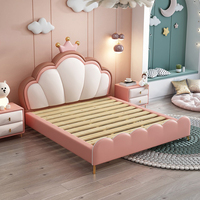 Lit de princesse rose en bois massif pour enfants, avec rangement, moderne, confortable, rembourré en cuir PU, taille Queen – Offre Spéciale