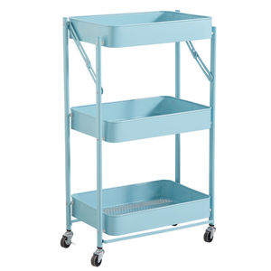 <b>Foldable</b> Kitchen Storage Rack Multi Tier Mobile <b>Trolley</b> With Wheels For Vegetable Basket And Household Use Carbon Steel Modern - Product Image 5