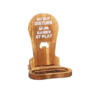 Support en bois pour casque, téléphone et montre – Présentoir de bureau en bois massif pour gamer – Étagère rétro avec clip de fixation couleur unie - Product Image 3