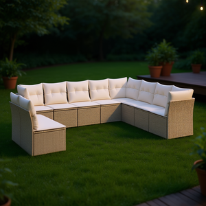 Set Divano da Giardino in Rattan Beige, Arredamento da Esterno dal Design Contemporaneo, Impermeabile e Resistente ai Raggi UV, in Rattan PE con Cuscini in Schiuma ad Alta Densità - Product Image 2