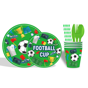 ชุดจาน ชาม แก้วกระดาษ ทิชชู่ ลายฟุตบอลสีเขียวขาว สำหรับงานวันเกิด - Product Image 3