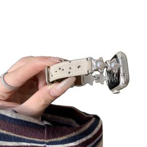 Bracelet de montre en velours côtelé Pearl Star pour Apple Watch 456789S10, 14 mm, avec breloque et boucle en métal - Product Image 5