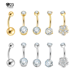JiaXin Anneau de nombril <span class=keywords><strong>en</strong></span> titane ASTM F136 avec perle captive, surface claire, 18G 20G 22G, zircon cubique transparent, bijou de corps pour <span class=keywords><strong>piercing</strong></span> au nombril - Product Image 1