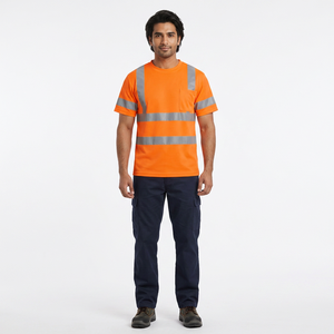 T-shirts de travail haute visibilité pour les ouvriers du bâtiment avec bandes réfléchissantes, logo personnalisé, caractéristiques de sécurité pour les commandes en gros - Product Image 1