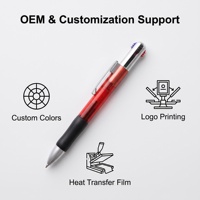 4-Farben-Kugelschreiber mit Metallclip, Einziehbar, Kunststoffgehäuse, Transparenter Schaft, Wärmeübertragungslogo-Druck, UV-Druck, 1,0mm, Bürobedarf