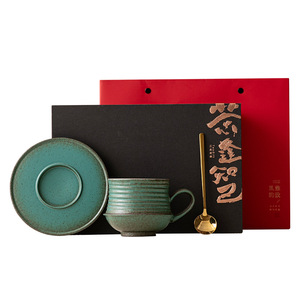 Mug à café en céramique rétro, cylindrique, couleur unie, avec poignée, ensemble pour le thé de l'après-midi - Product Image 4