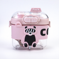 Gourde Enfant Mignonne 550ml Anti-fuite pour Garçons et Filles, Bouteille d'Eau en Plastique Réutilisable Sans BPA avec Paille pour l'École