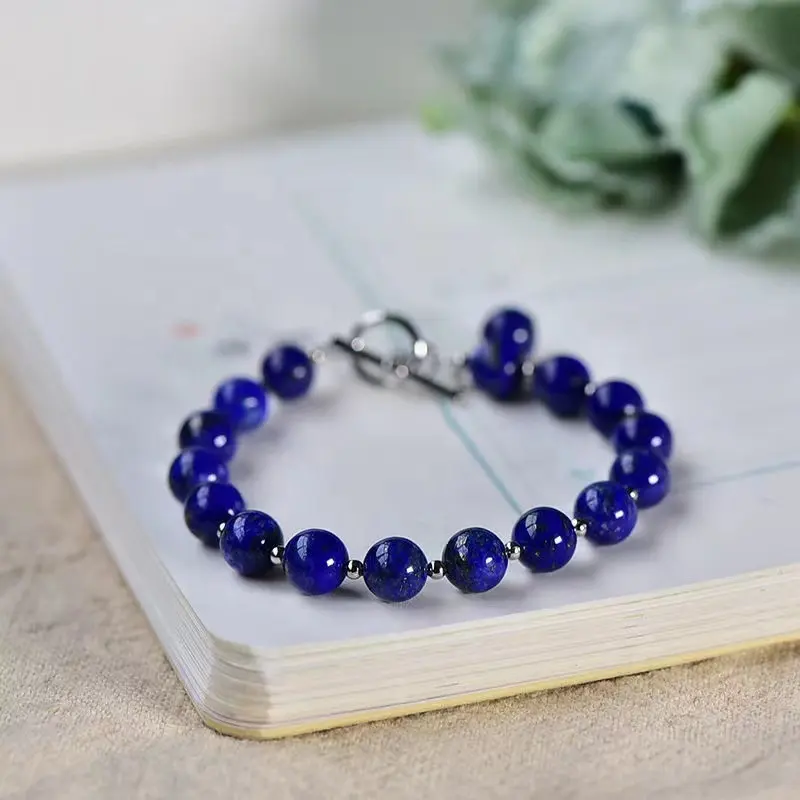 hand made sterling silver 925 natural lapis lazuli resizable bracelet natural crystal gemstone fine jewelry