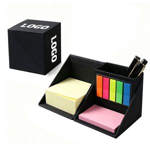 Jw1775 Promotion Custom Logo Foldable <b>Notes</b> Holder Square Cube Kraft Paper <b>Sticky</b> <b>Note</b> Pad With Pen Box - Product Image 1