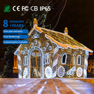 Décoration de Noël extérieure géante personnalisée en forme de <span class=keywords><strong>maison</strong></span> de bonbons 3D, LED PVC IP65, pour centre commercial, parc, Noël - Product Image 1