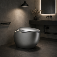 WC intelligent gris anthracite, forme œuf, avec capteur de pied, chasse automatique, bidet monobloc, sans rebord, siège chauffant, buse autonettoyante