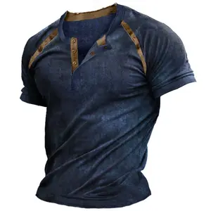 Camiseta de verano para hombre, camisa de manga corta, informal, deportiva, Retro, con cuello en V