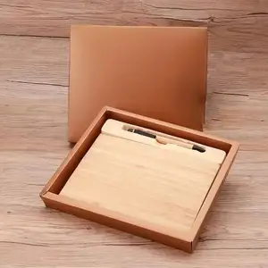 Inexpensive Promotional Gifts 2 IN 1 Factory Wholesale Bamboo Leather Cover Agenda Diary Journal Notebook Pen Gift Set