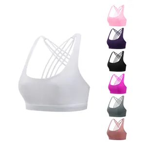 sports bra for women solid fitness backless criss-cross bra cheap yoga wear push up ladies bra