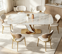 Table à manger rectangulaire en ardoise stable, moderne et luxueuse, imperméable, pour hôtel, villa, petit appartement, avec pieds en métal, 6 places