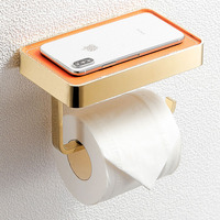Porte-papier toilette STOCCO en or brossé de luxe avec étagère en cuir orange, acier inoxydable 304, montage mural pour hôtel de luxe