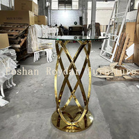 Mobilier de mariage Table de bar ronde en acier inoxydable dorée de haute qualité avec verre Table de bar d'extérieur design