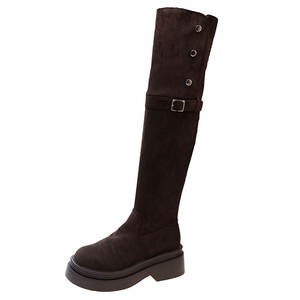 Nouvelles bottes hautes à bout rond, bottes tendance au-dessus du genou, talon plat, fermeture éclair latérale, bottes au-dessus du genou pour femmes - Product Image 1