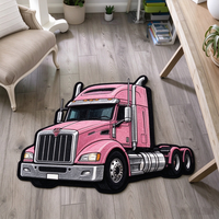 Tapis touffeté rose en forme de semi-remorque, tapis de sol antidérapant de forme irrégulière personnalisée pour chambre d'enfant et décoration intérieure