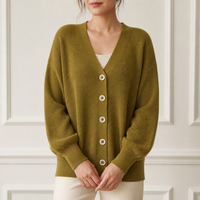 Cardigan surdimensionné personnalisé pour femme, col en V, jaune moutarde, épaules tombantes, manches longues, vente en gros d'usine OEM ODM, hiver