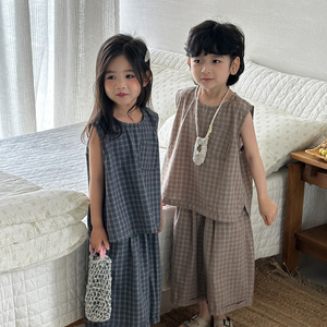 Quần Áo Trẻ Em 2026 Mùa Hè Mới Cho Bé Gái Và Bé Trai Bộ Quần Áo Cotton Kẻ Sọc Áo Vest Không Tay Mỏng Quần Cắt Hai Mảnh Phù Hợp Với - Product Image 5