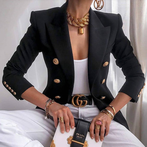 High Quality Spring Single Button Breathable Casual Lapel Double Breasted Solid Blazer for <b>Women</b> - Product Image 3