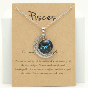 Nouveau lumineux 12 zodiaque en acier inoxydable collier rétro lune pendentif perlé diamant perle fêtes anniversaires fête des pères cadeau - Product Image 3