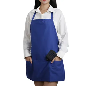 durable breathable polyester cotton blend royal blue 3 pockets bib adjustable apron