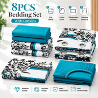 Ensemble de draps en fibres ultra-fines 8 pièces avec rideaux, couvre-lit et taies d'oreiller, adapté aux chambres, aux maisons et aux hôtels.