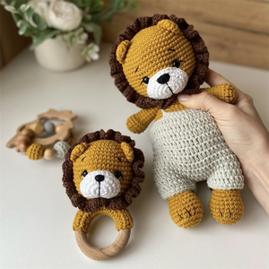 مجموعة هدايا للأطفال حديثي الولادة 2024 دمية أسد كروشيه لعبة دمية أسد أميجورومي شخير لحديثي الولادة - Product Image 5