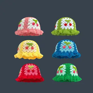 Hollow Flower Panama Knitted Crocheted Fisherman Beanie Hats Bucket Hats For Women