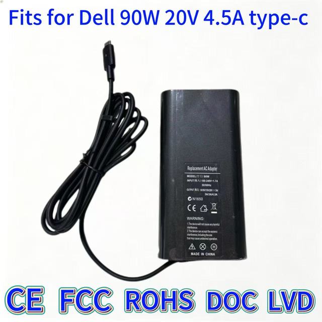 90W 20V 4.5A USB-C Laptop Power Adapter Oval 4th Generation PD Charger Compatible with Dell XPS Latitude Precision Notebook