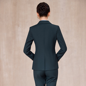 Women's Dark Blue Double-Breasted Suit Set Full Sleeve Polyester Formal Work Wear Spring Autumn Anti-Wrinkle - Product Image 4