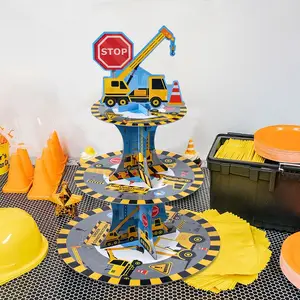 Строительный грузовик экскаватор тематические инструменты для украшения торта подставка для торта для украшения дня рождения 3 яруса бумажные подставки для торта