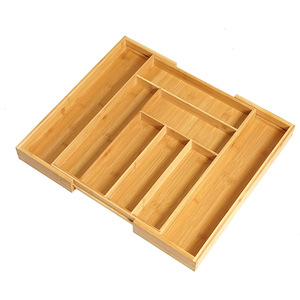 Bamboo 8 Compartment Knife <b>Storage</b> <b>Box</b> Extendable <b>Drawer</b> Organizer Rectangular Tableware Holder - Product Image 1