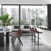 [Simili cuir huilé importé] En stock Chaise de salle à manger en cuir véritable avec structure métallique, dossier minimaliste, siège de luxe léger pour la maison