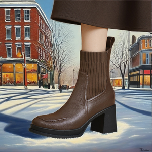 Fashion <b>Sheepskin</b> Square Toe Breathable Slip-On Short Ankle <b>Boots</b> <b>Women</b> Autumn Winter Elegant High Heel Sizes 40 - Product Image 2