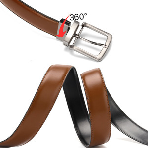 男性用カスタマイズ本革ベルト回転バックルとピン留め両面リバーシブル牛革ストラップデザイン - Product Image 2