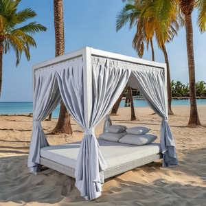 Lit de luxe pour l'extérieur, mobilier de jardin, rideau inclus, lit de jour en rotin pour patio, canapé de plage - Product Image 2