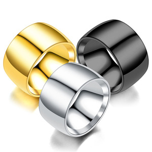 Anello da Uomo Minimalista in Acciaio Inossidabile con Logo Personalizzato, Oro, Nero, Argento, 12MM di Larghezza, Minimalista, in Titanio Lucido - Product Image 1