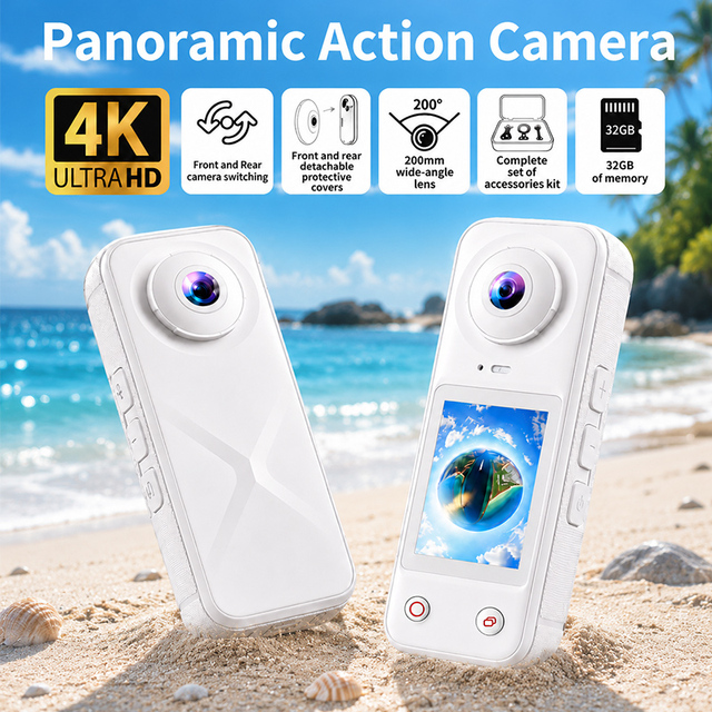X5pro HD Panoramic Action Camera 2.0 Inch IPS Screen Dual Lens Front Rear Switch 200° Wide Angle Pocket Vlog Camera