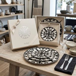 <span class=keywords><strong>Service</strong></span> de table en céramique <span class=keywords><strong>noir</strong></span> <span class=keywords><strong>et</strong></span> <span class=keywords><strong>blanc</strong></span> personnalisé, assiettes en porcelaine à motifs géométriques vintage, <span class=keywords><strong>vaisselle</strong></span> résistante au lave-<span class=keywords><strong>vaisselle</strong></span> pour la vente au détail - Product Image 3