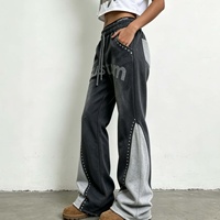 Pantalon de survêtement évasé personnalisé avec logo OEM pour homme, style streetwear décontracté, coupe oversize, jambe large, patchwork