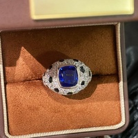 Bague de couple pour femme en argent 925 plaqué or, saphir bleu synthétique, corindon bleu royal, motif léopard, incrustation de luxe léger