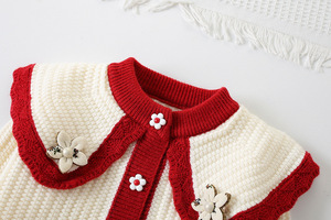 Completo in Maglia Acrilica con Pizzo per Bambina, Nuovo Stile Coreano alla Moda Autunno Inverno, con Piccole Stelle, Fiori e Pieghe a Quadri - Product Image 5
