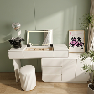 Modern <b>Makeup</b> Vanity Table with Lighted <b>Mirror</b> Storage Desk for Bedroom Furniture - Product Image 2