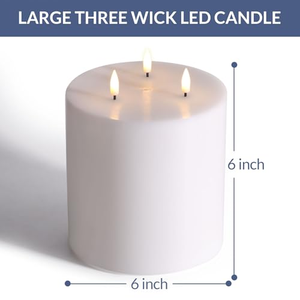 Bougie pilier LED sans flamme extra large en cire ivoire, effet flamme 3D réaliste, avec télécommande - Product Image 4