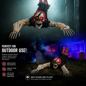 Squelette de pirate rampant animé avec yeux lumineux effrayants, décoration d'Halloween pour jardin extérieur, maison hantée, accessoires de fête - Product Image 4